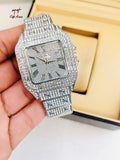 Luxury crystal studded gold wrist watch for men and women - front view