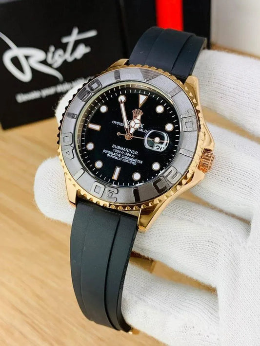 Risto Men's Luxury Diver-Style Watch – Gold Case with Black Rubber Strap