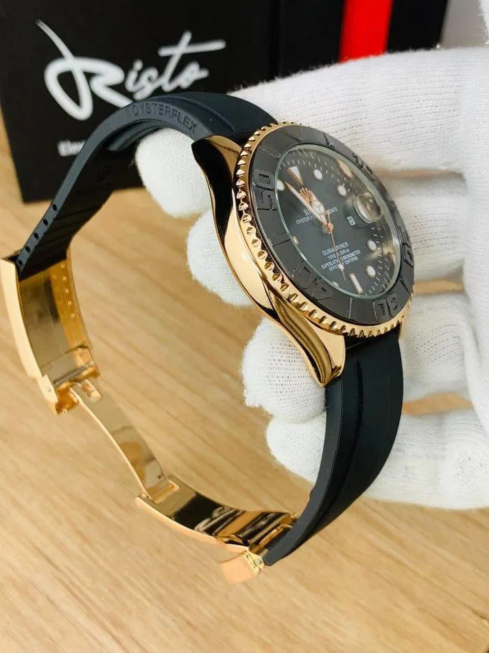 Risto Men's Luxury Diver-Style Watch – Gold Case with Black Rubber Strap