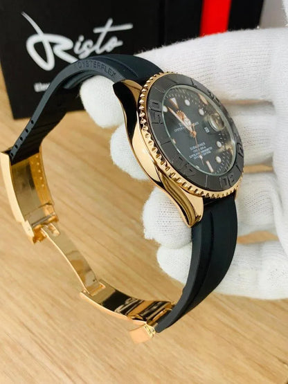 Risto Men's Luxury Diver-Style Watch – Gold Case with Black Rubber Strap