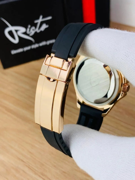 Risto Men's Luxury Diver-Style Watch – Gold Case with Black Rubber Strap