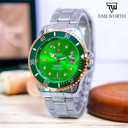Men's Lolex Style Diver Watch with Date Function Silver Golden Dial