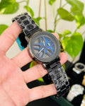 Men's Stainless Steel Spinning Watch Blue Dial Black Strap 30mm