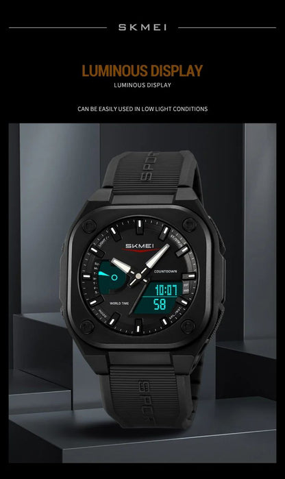 Risto Men's Tactical Square Sports Watch – Analog-Digital Dual Display
