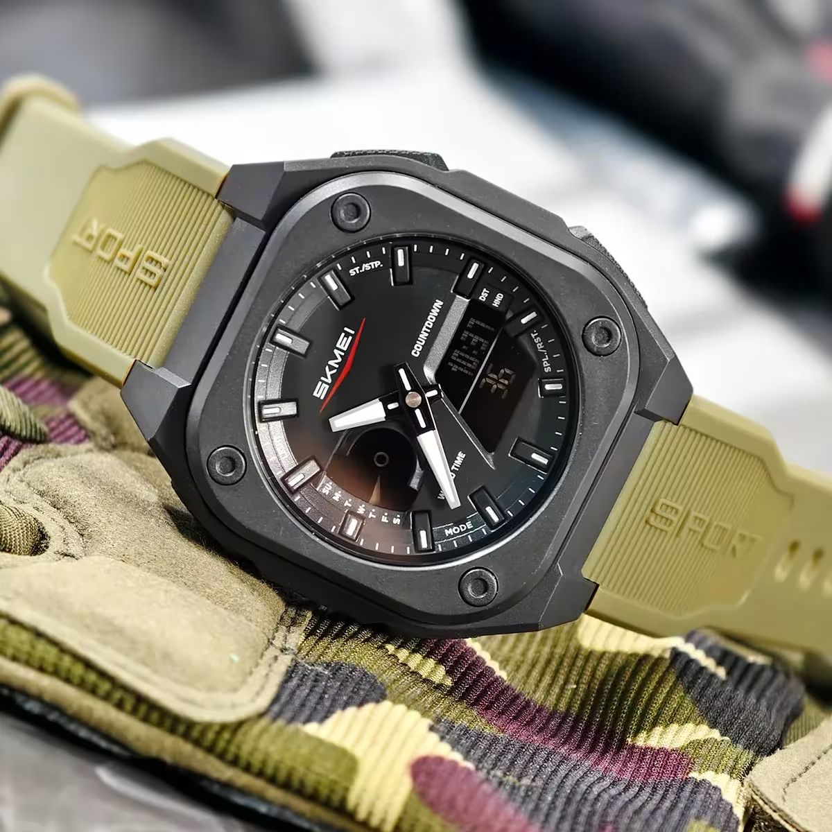 Risto Men's Tactical Square Sports Watch – Analog-Digital Dual Display